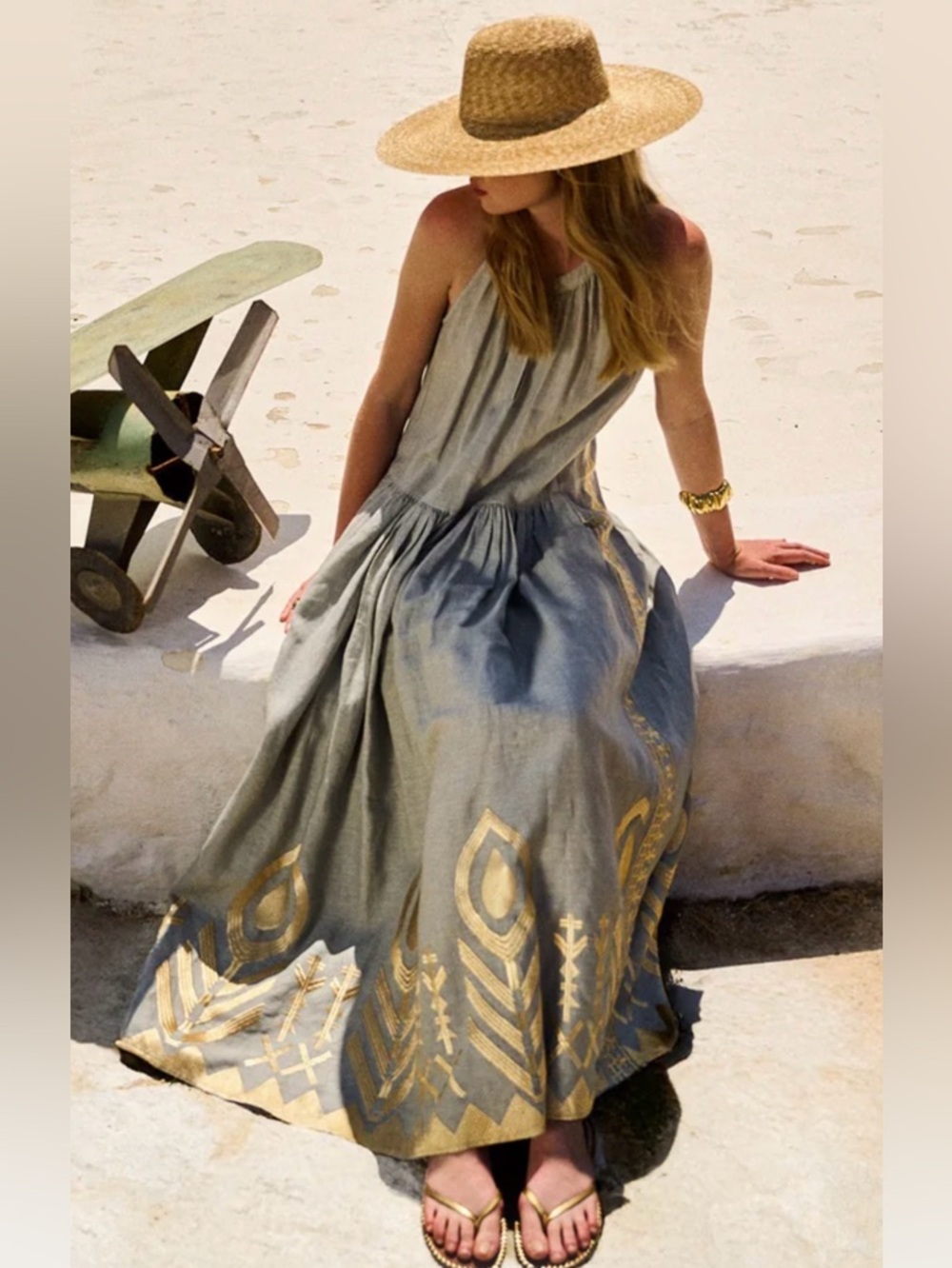 Kori Cream with cream embroidery  Maxi Dress